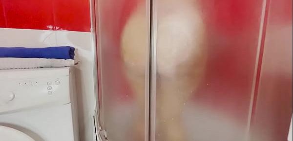  The stepson spies on his mother taking a shower. Anal sex